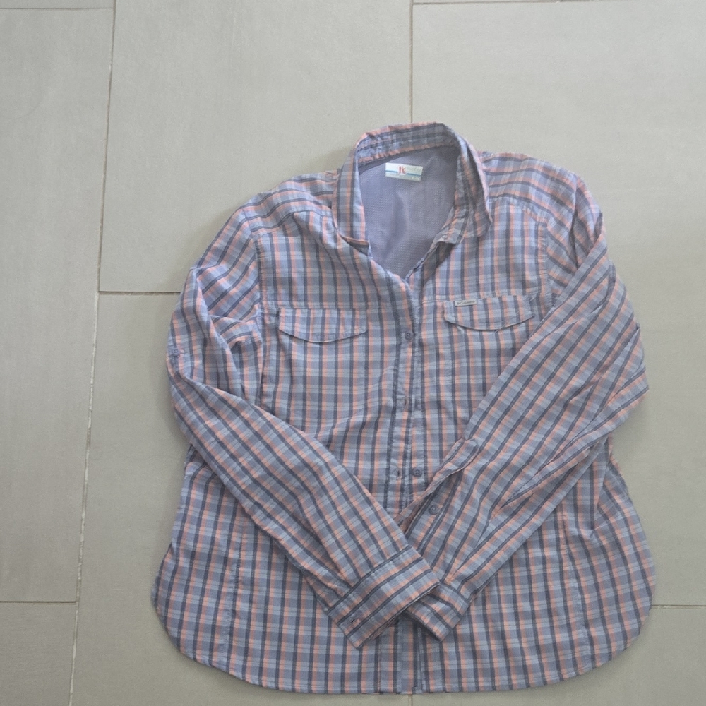Columbia Womens Casual Plaid Shirt - Blue and Pink